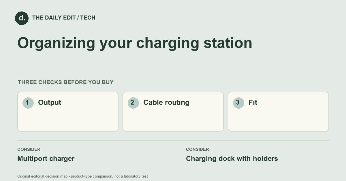 Organizing your charging station: Output, Cable routing, Fit